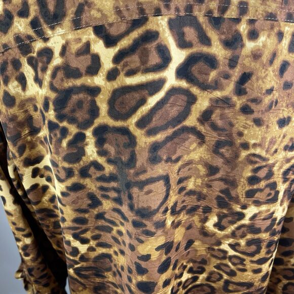 Ruby Rd Liquid Knit Long Sleeve Blouse 12 Leopard Animal Print Shiny Roll Tab - Picture 5 of 11